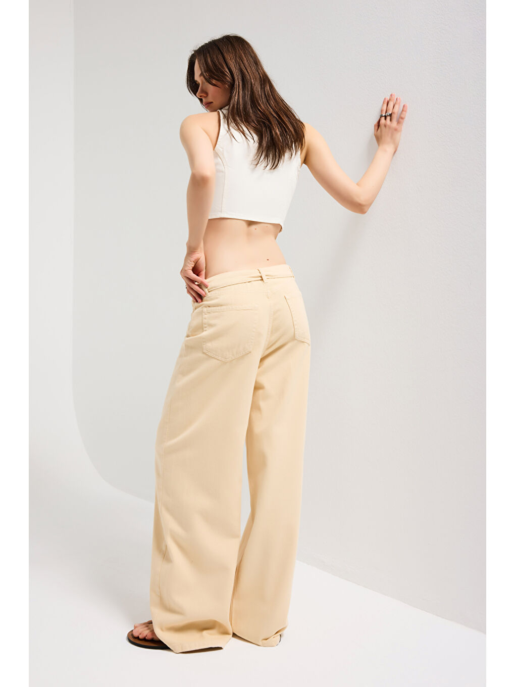 Kadın Bej 6s6-57 Straight Fit Kemer Detaylı Özel Tasarım Denim Jean-3