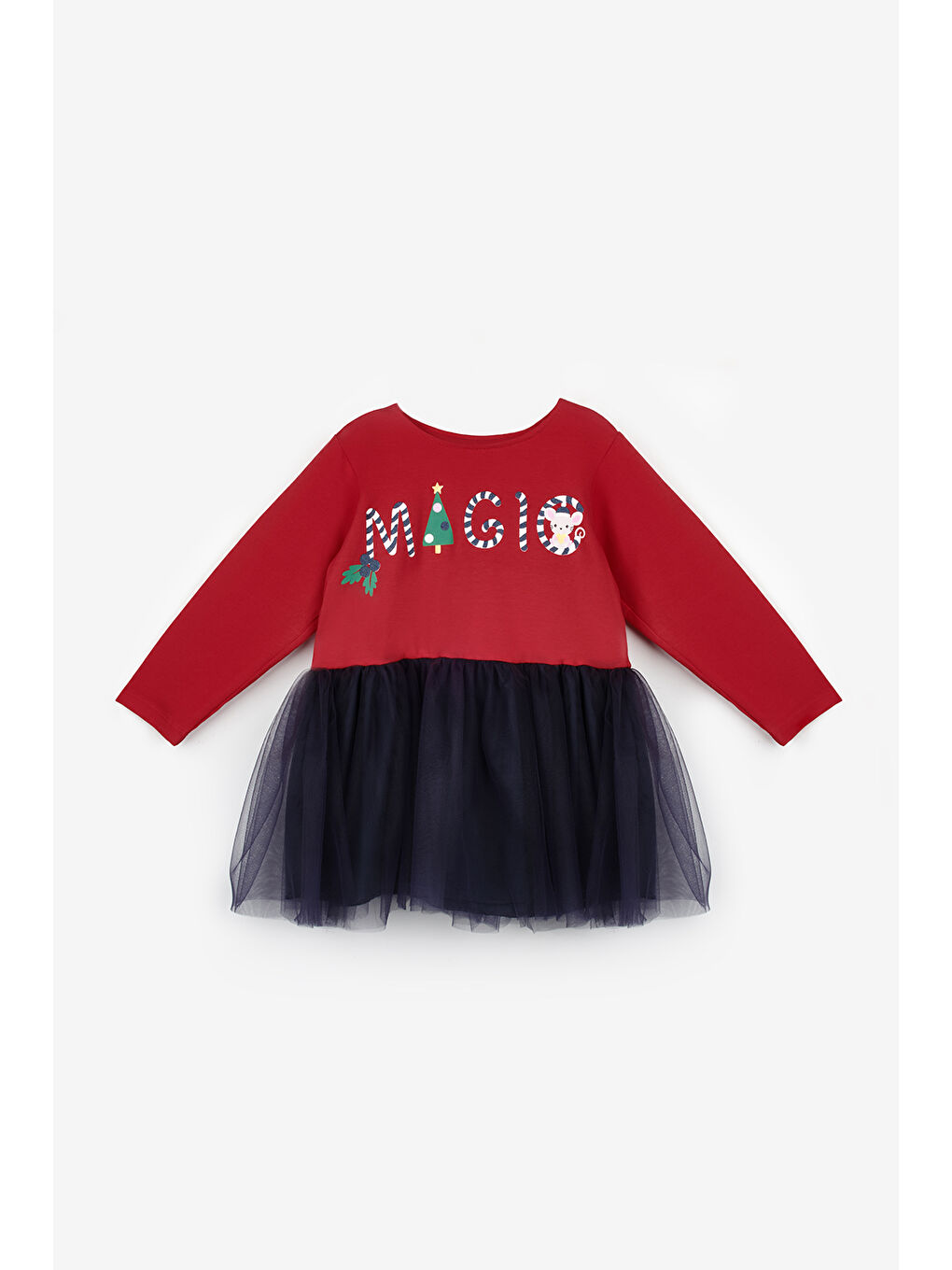 Lacivert Yılbaşı Temalı Magic Mottolu Kız Çocuk Elbise - Claire