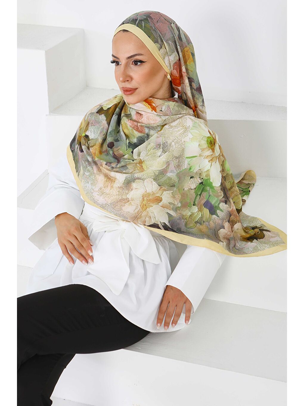 Sarı Bambu Kıraş Şal Sari - 27617-2