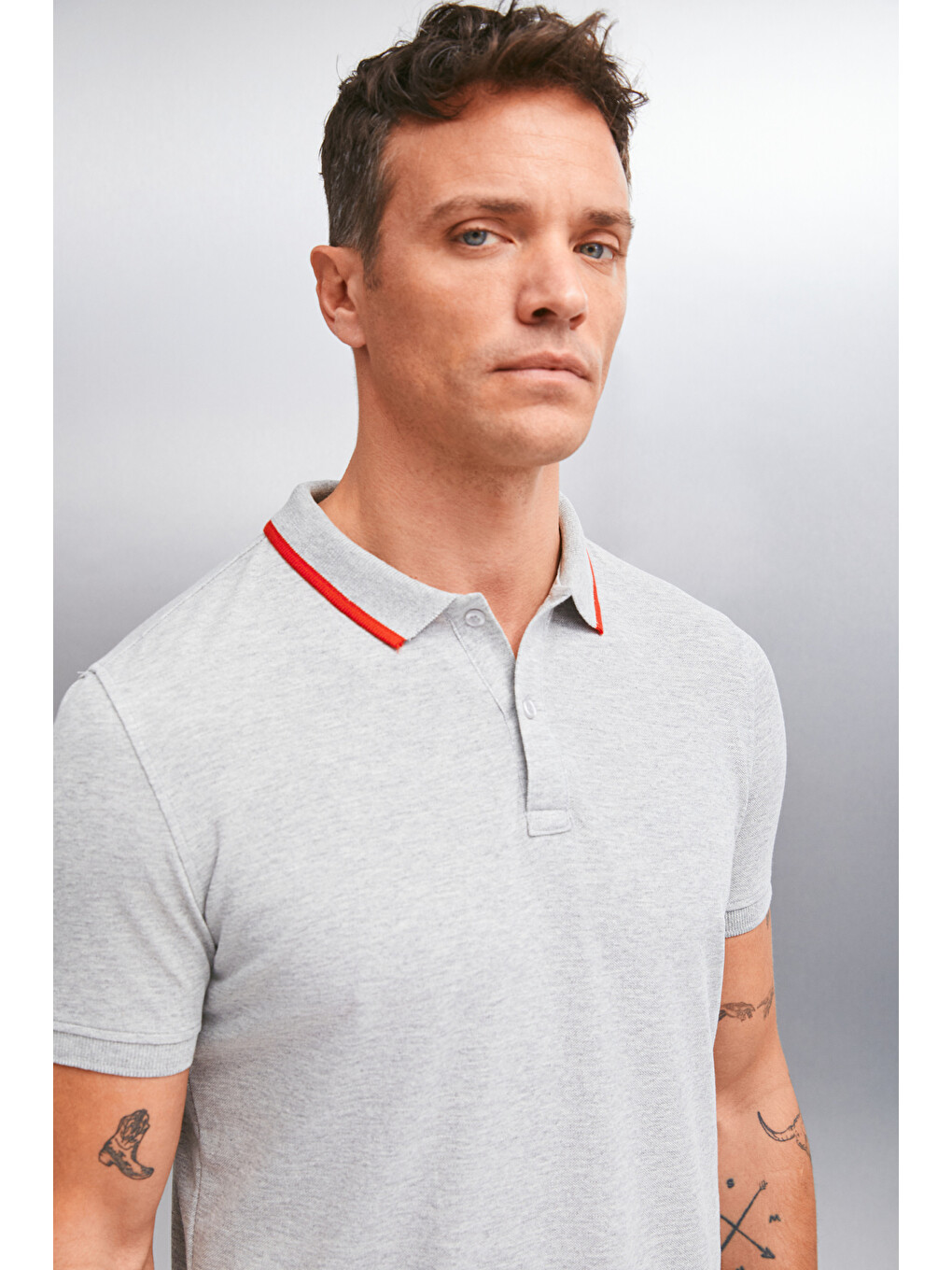 Rhodes Erkek Gri Melanj Polo Yaka T-shirt-4