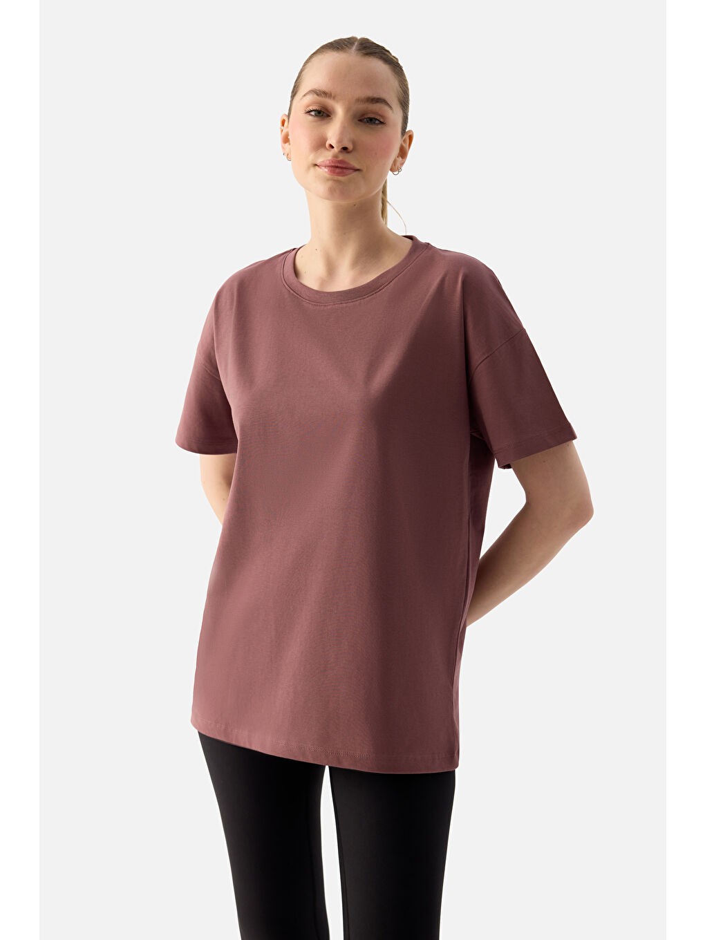 Pembe Elora Rahat Kalıp Oversize Koyu Gül Tişört