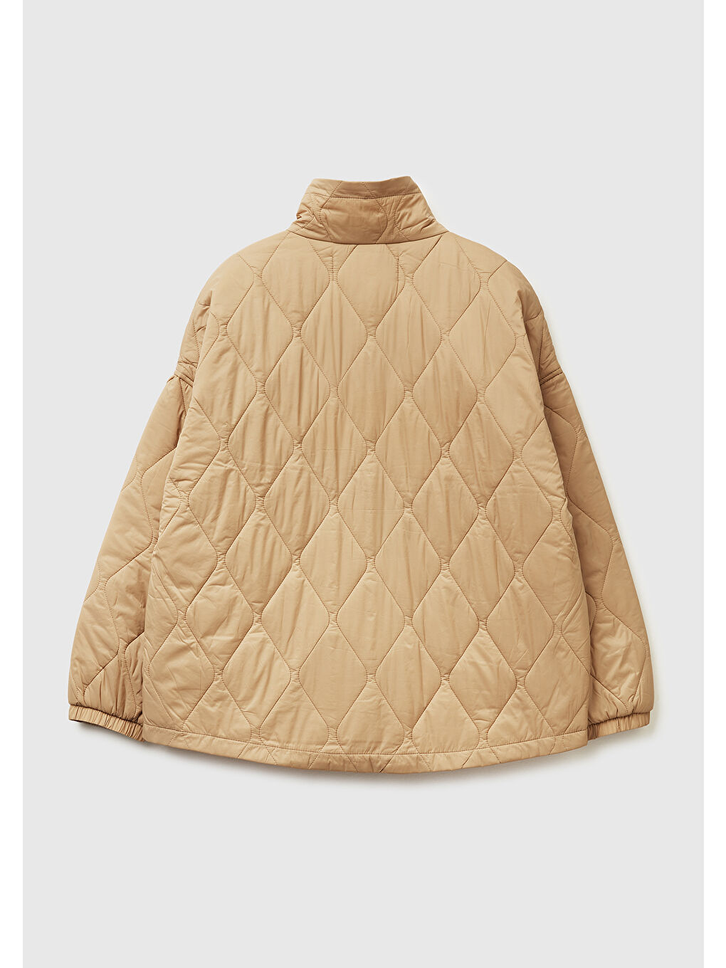 Kadın Açık Kahverengi Fermuarlı Cepli Dik Yaka Kapitone Mont-3