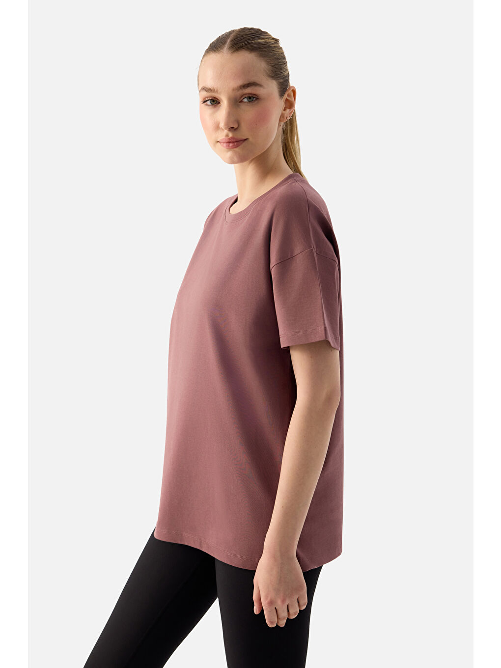 Pembe Elora Rahat Kalıp Oversize Koyu Gül Tişört-3