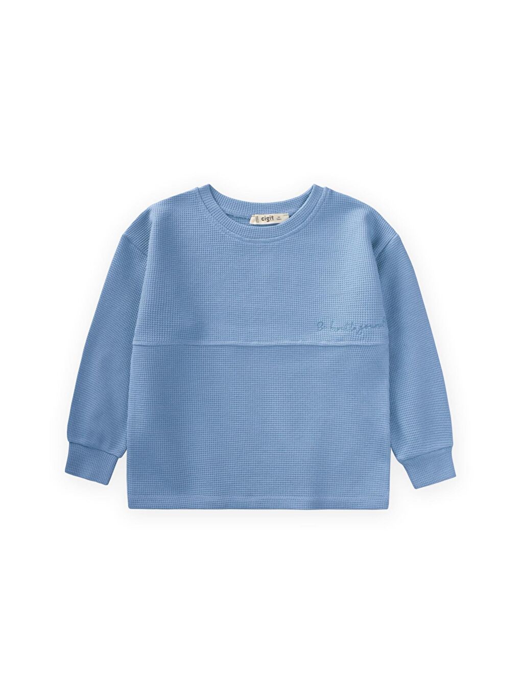 Oversize Waffle Mevsimlik T-Shirt 2-14 Yaş İndigo Mavi