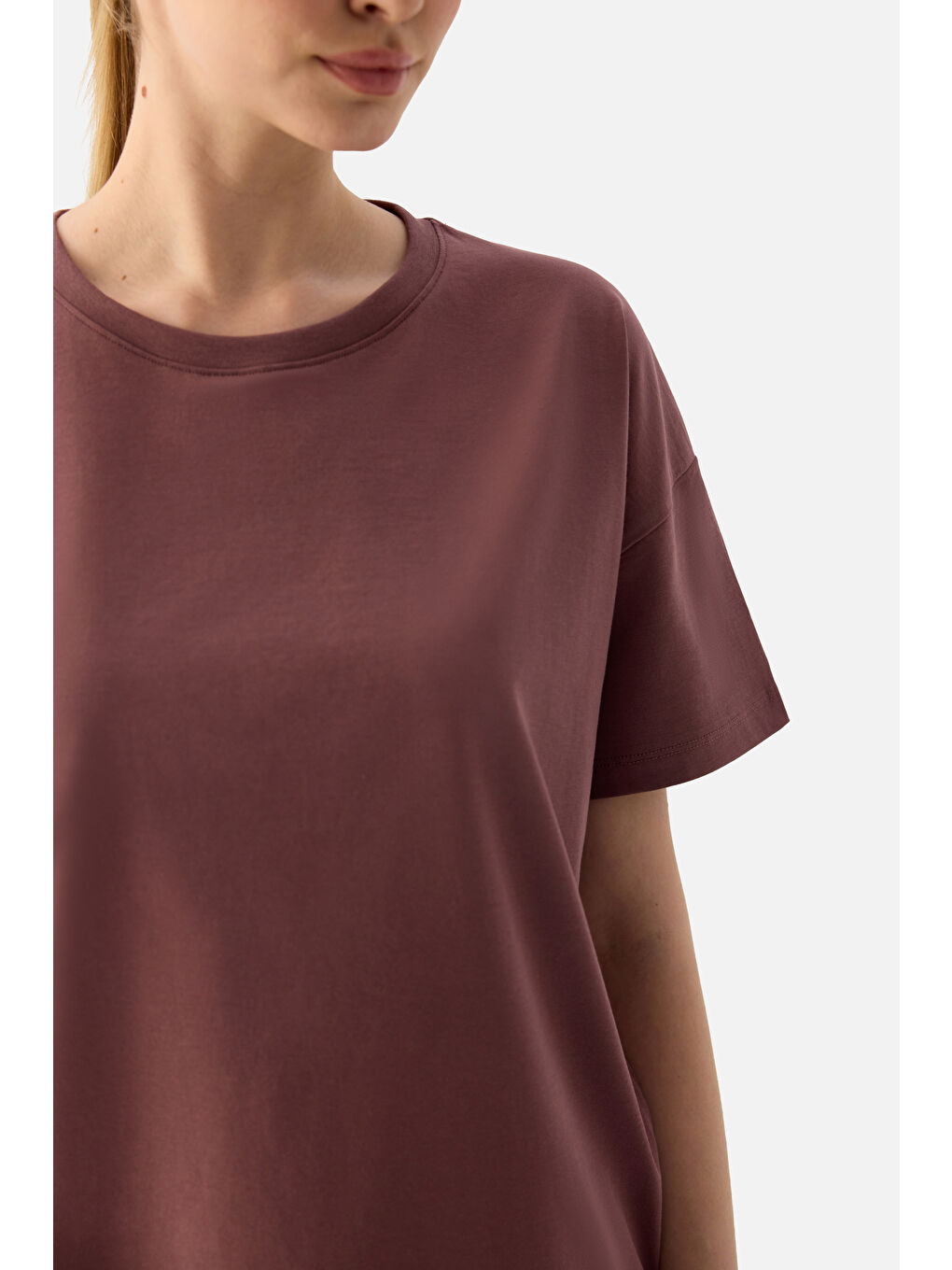 Pembe Elora Rahat Kalıp Oversize Koyu Gül Tişört-4