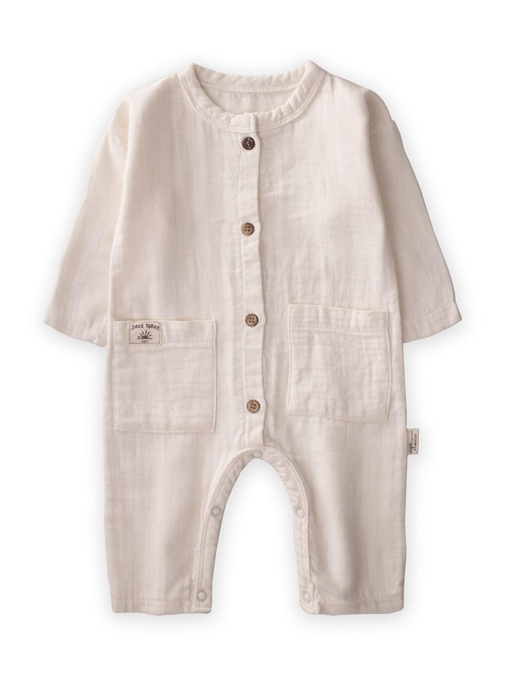 Ekru Flamlı Müslin Mevsimlik Tulum Naturel