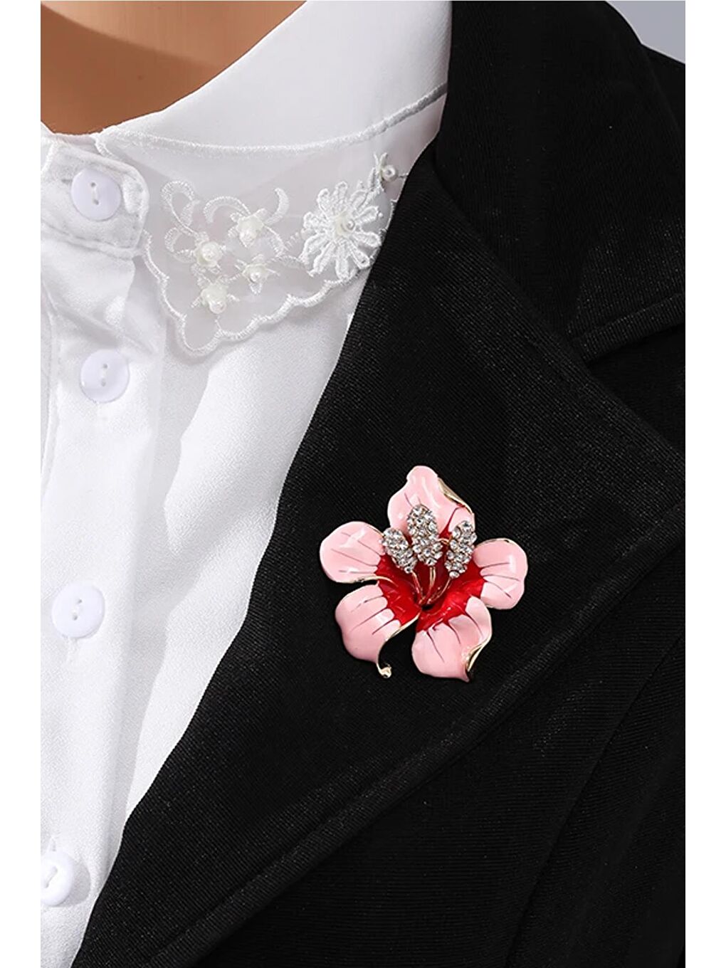 Pembe Mineli ve Taşlı Aomori Çiçek Broş