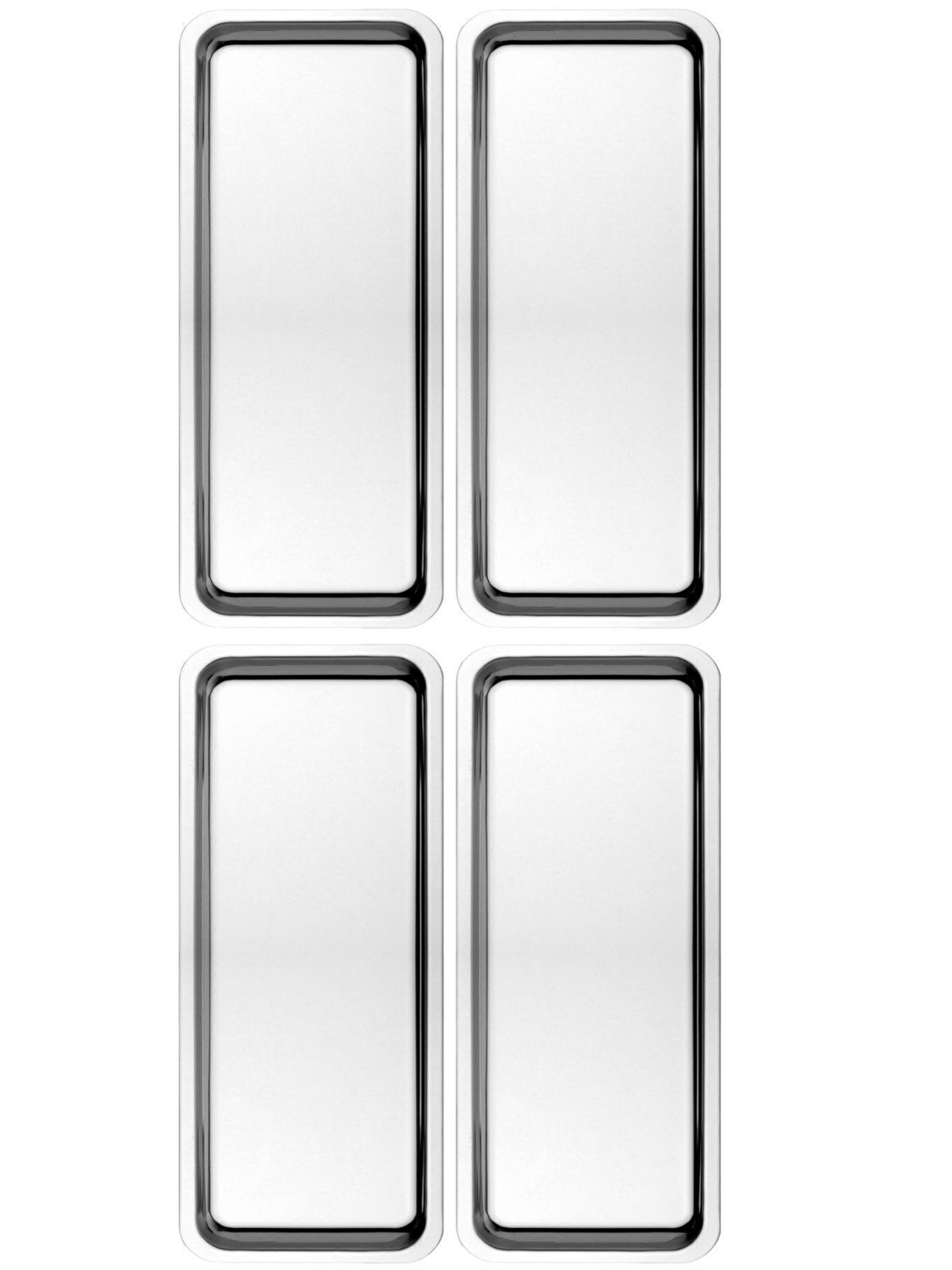 Gri Paslanmaz Çelik Gümüş Renk Dikdörtgen Dar Metal Düz Sunum Tepsisi Çay Kahve Tatlı Sunum 4 Adet