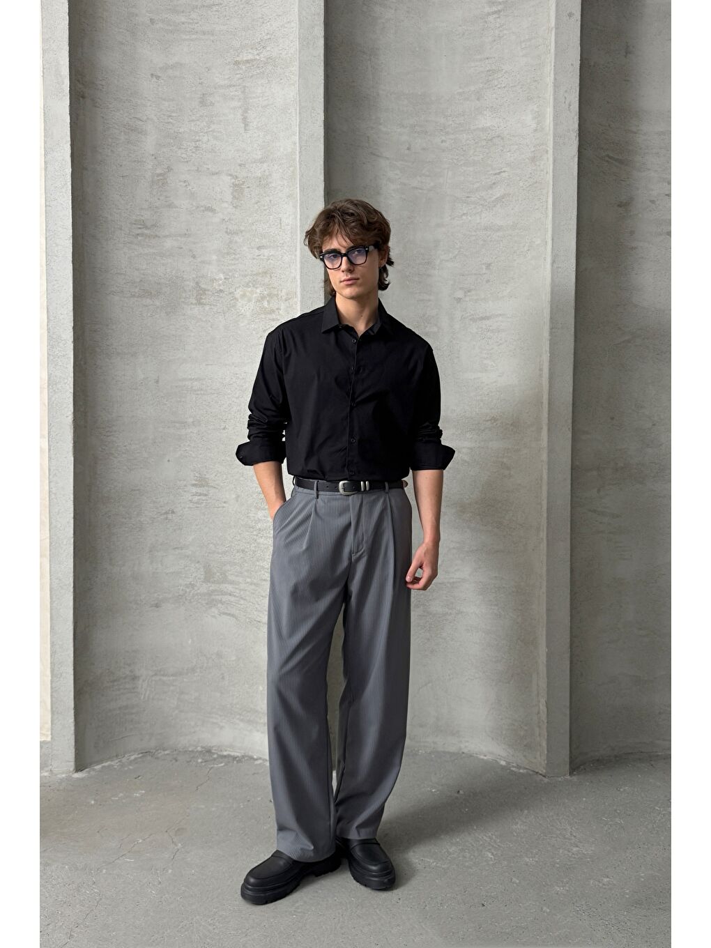 Siyah Erkek Oversize Pamuklu Poplin Gömlek-4