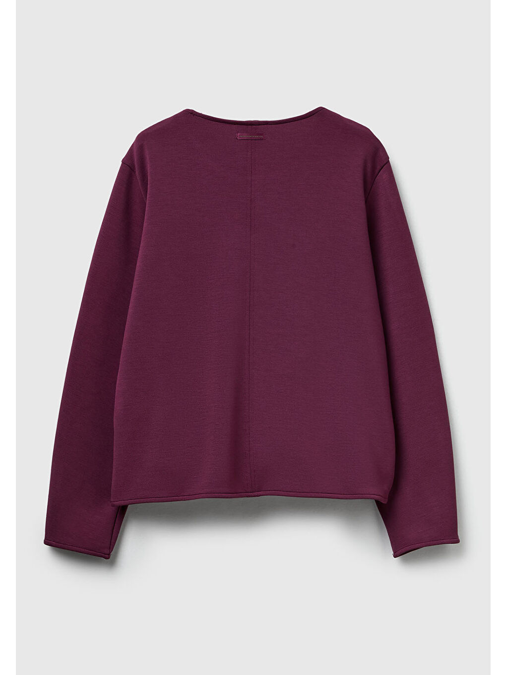 Kadın Mürdüm Modal Karışımlı Etiket Detaylı Bisiklet Yaka Sweatshirt-1