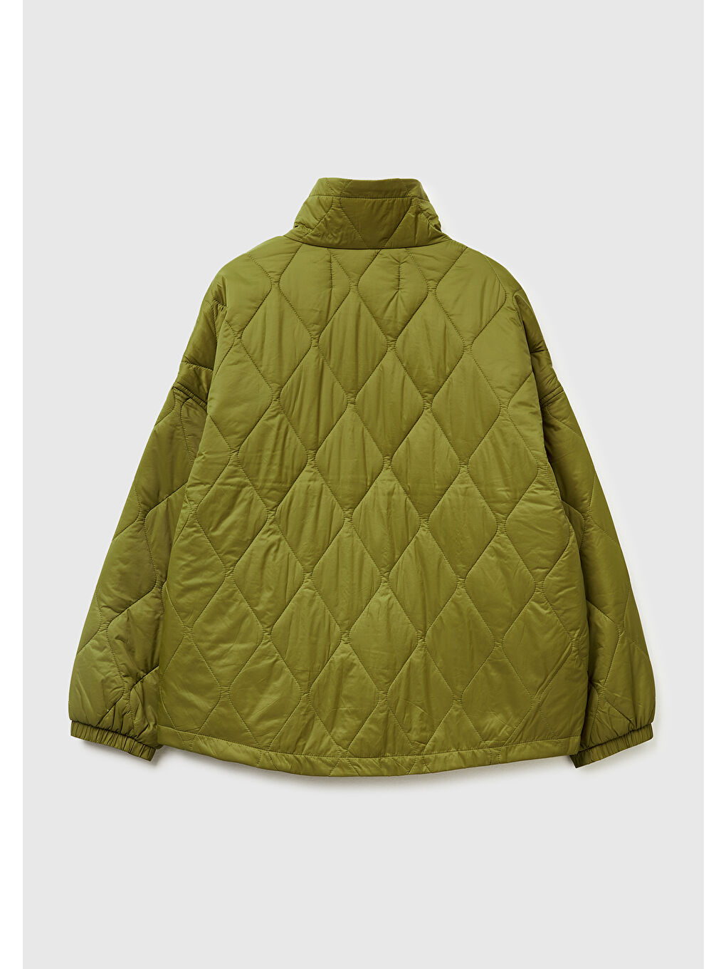 Kadın Haki Yeşili Fermuarlı Cepli Dik Yaka Kapitone Mont-3