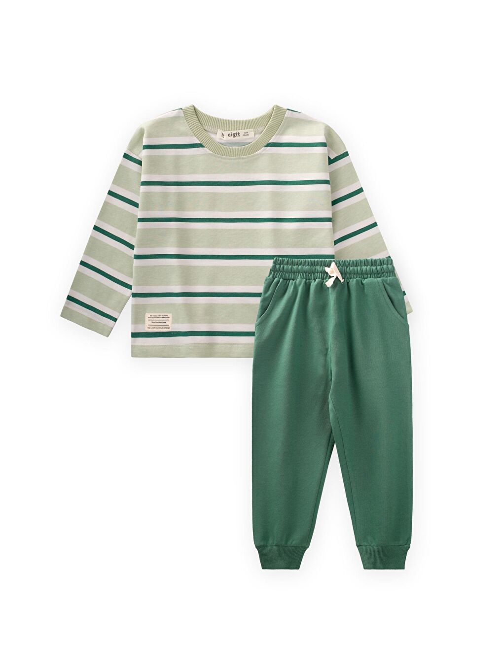 Çizgili Uzun Kollu T-Shırt Takım 2-12 Yaş Mint Yeşil Çizgili