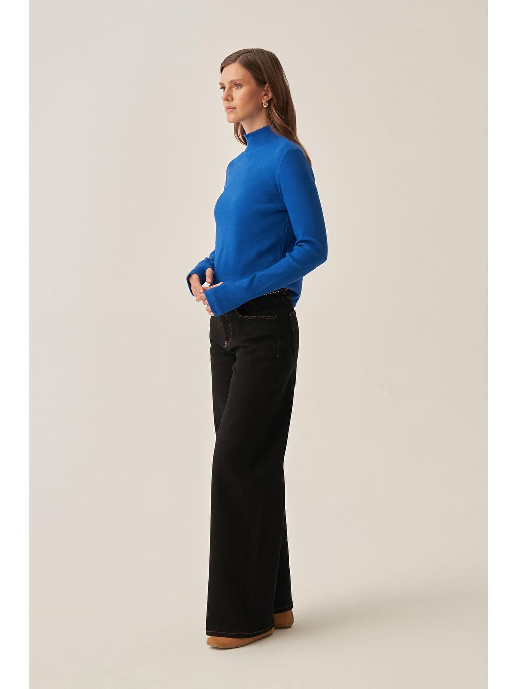 Mavi Saks-Parmaklıklı Balıkçı Yaka Body-2