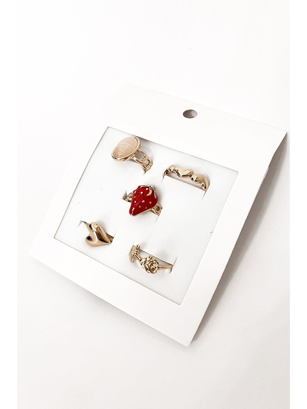 Sarı Çilekli Kombin Yüzük Seti-5