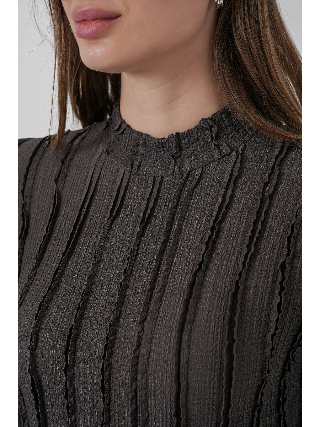 Kadın Dokulu Esnek Örme Bluz 975 - Antrasit-4