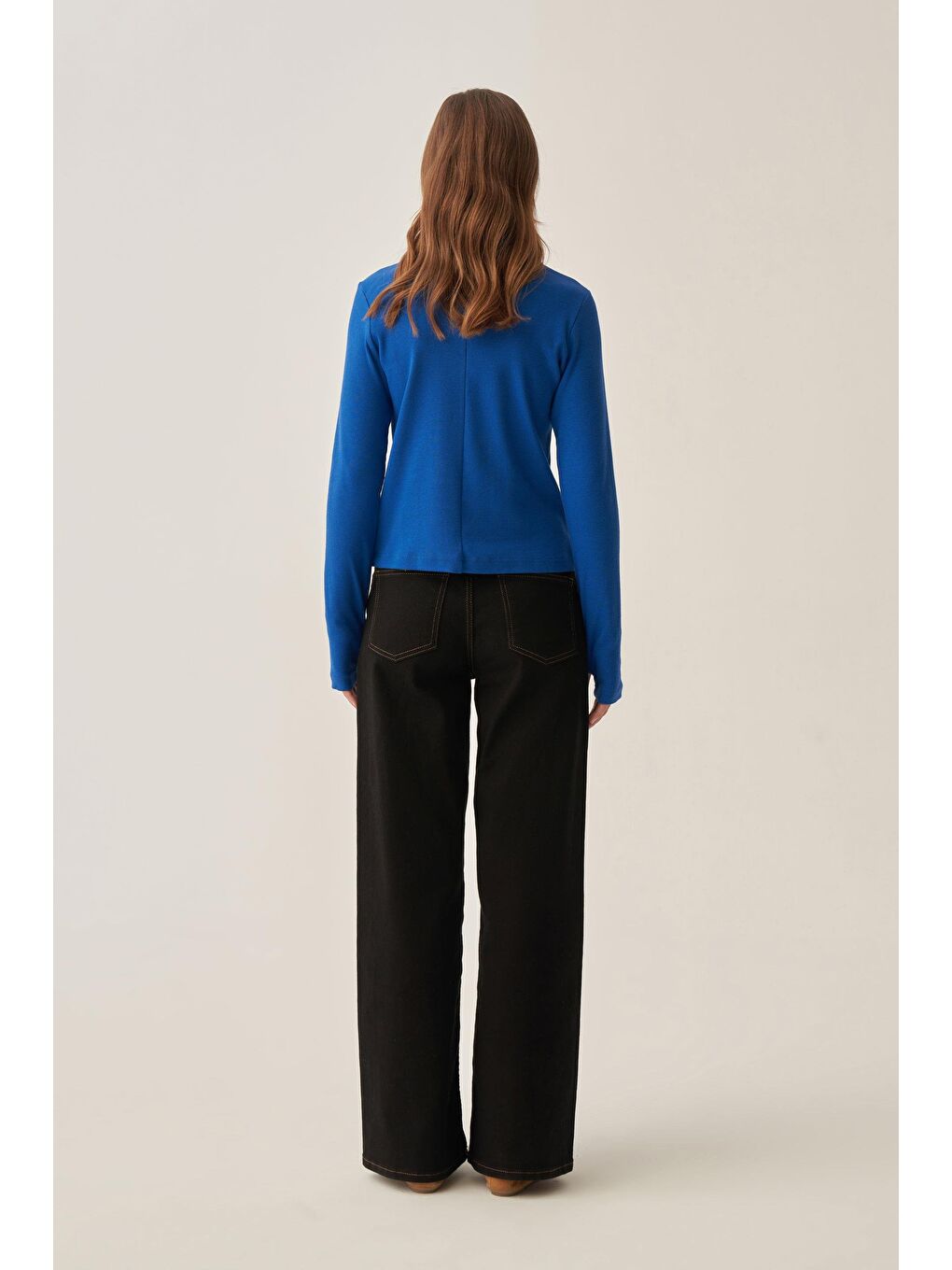 Mavi Saks-Parmaklıklı Balıkçı Yaka Body-3