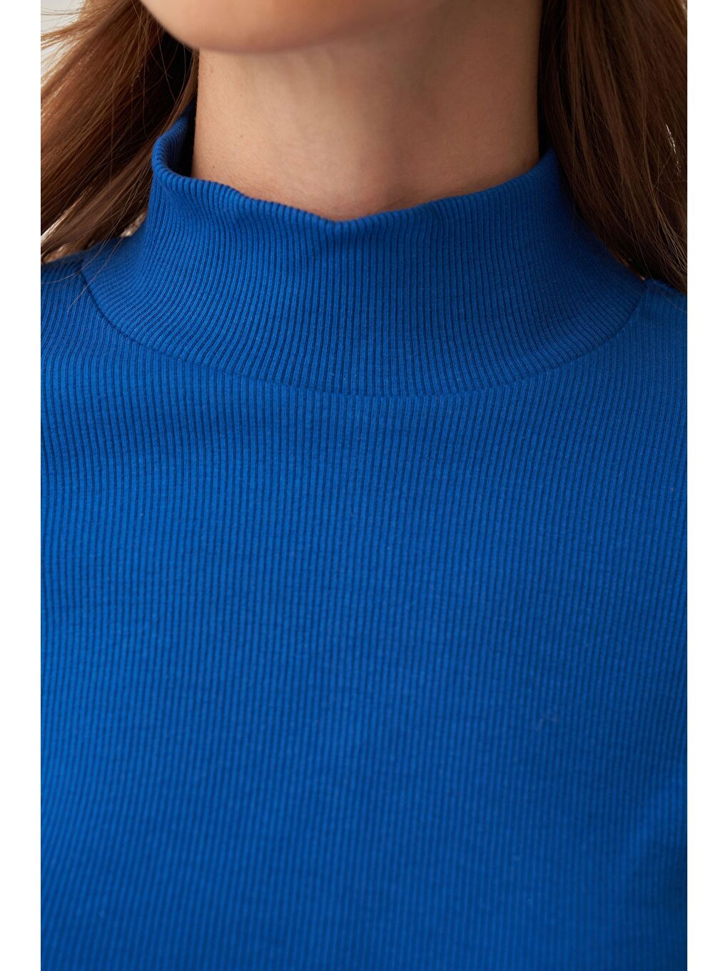 Mavi Saks-Parmaklıklı Balıkçı Yaka Body-4