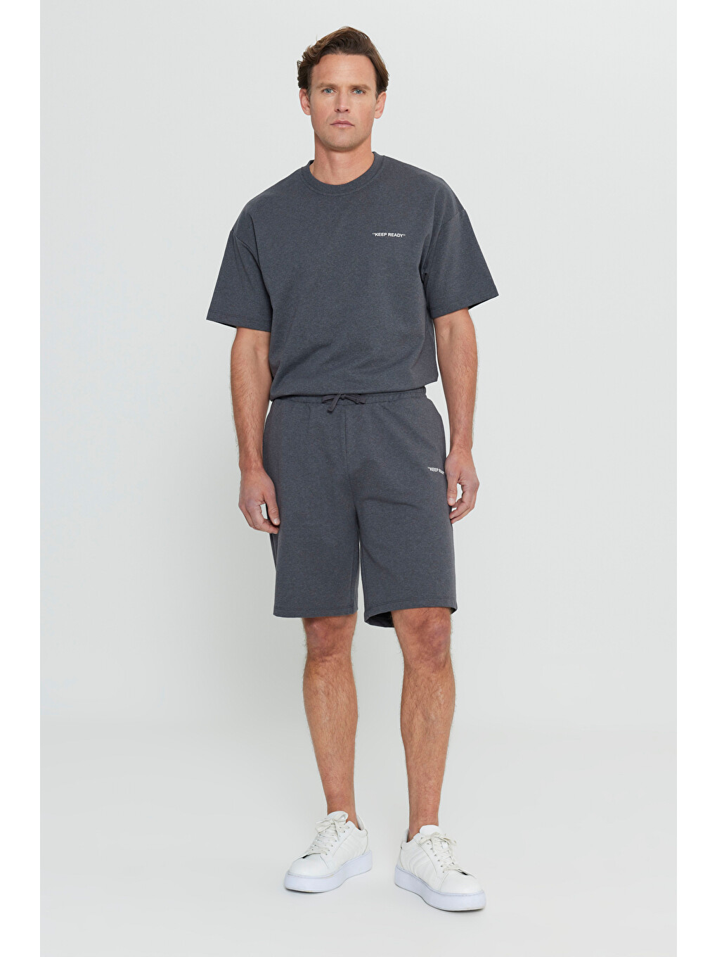 Erkek Antrasit Pamuklu Comfort Fit Rahat Kesim Baskılı Beli Bağlamalı Yan Cep Eşofman Takımı-6