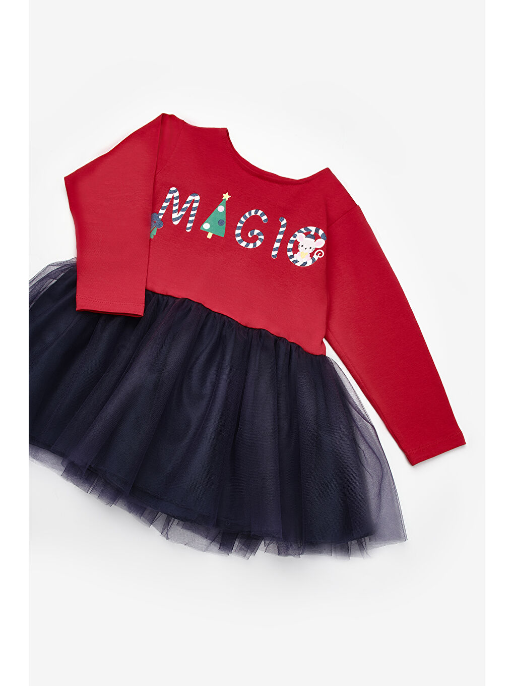 Lacivert Yılbaşı Temalı Magic Mottolu Kız Çocuk Elbise - Claire-2