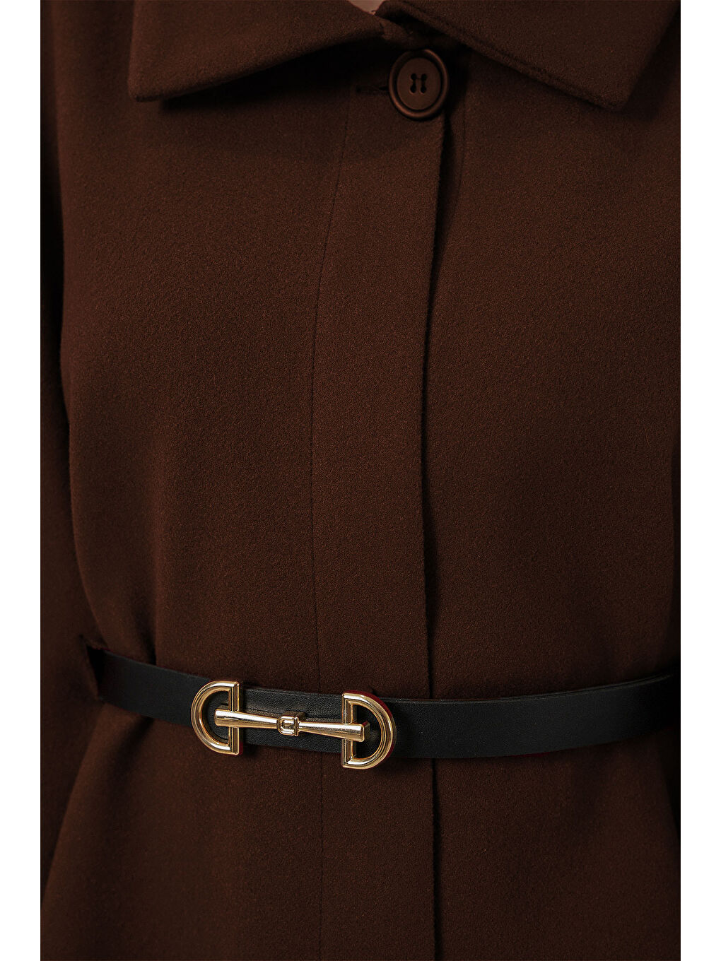 Kadın Kemerli Kaşe Panço 9170 - Kahverengi-1