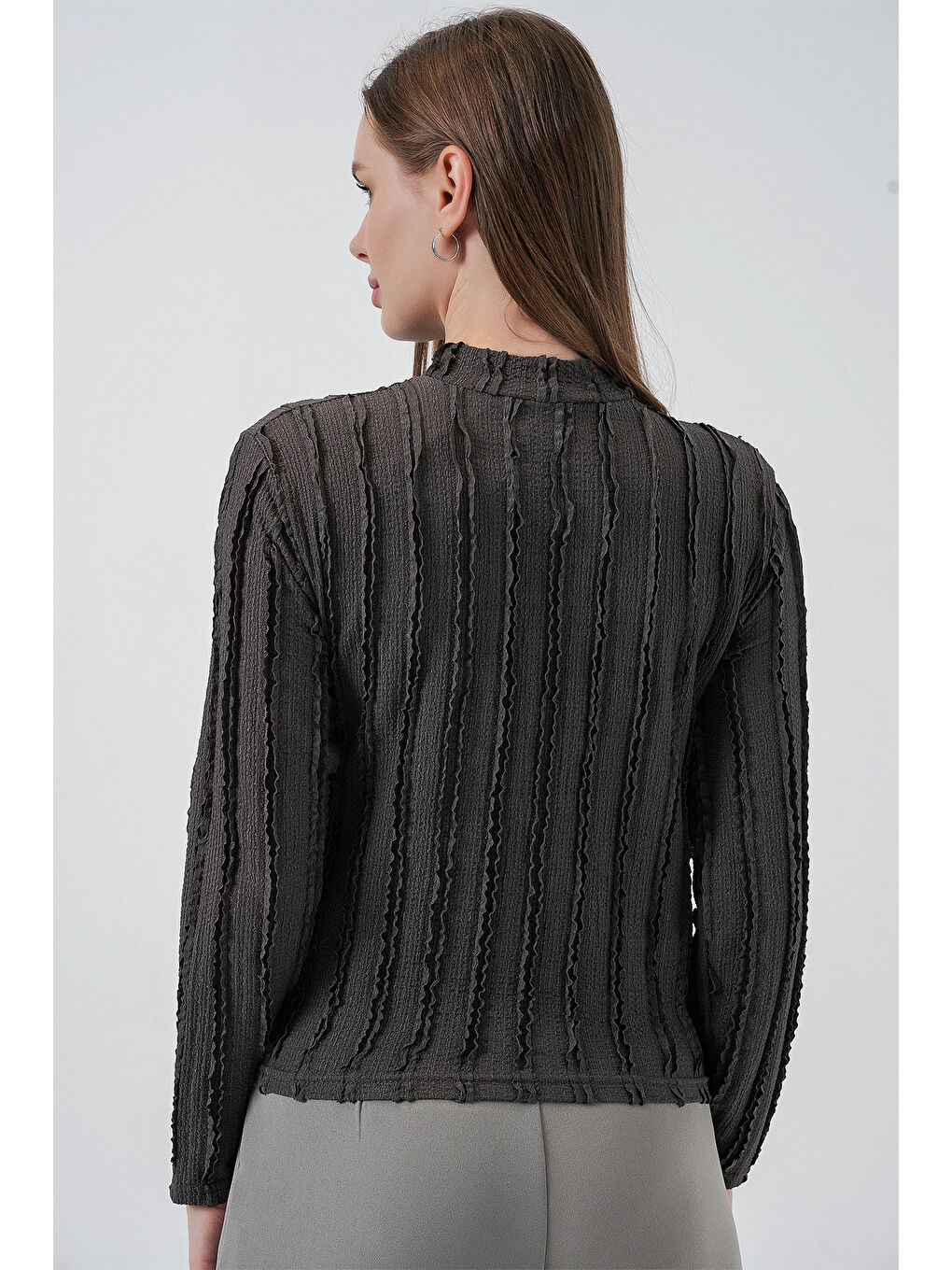 Kadın Dokulu Esnek Örme Bluz 975 - Antrasit-5