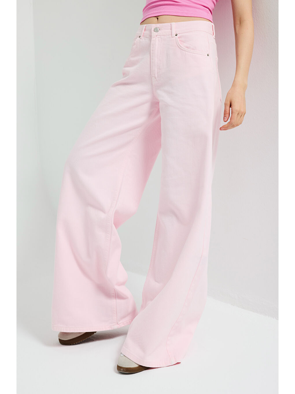 Kadın Açık Pembe Hera 6s6-98 Palazzo Fit Bol Kesim Denim Jean