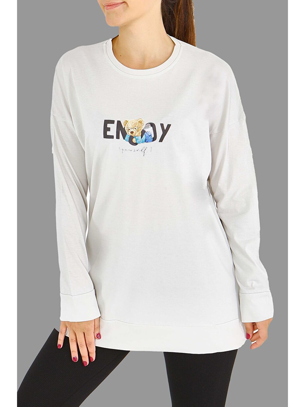 Bej Uzun Kollu Baskılı Süprem Tunik Taş - 27589