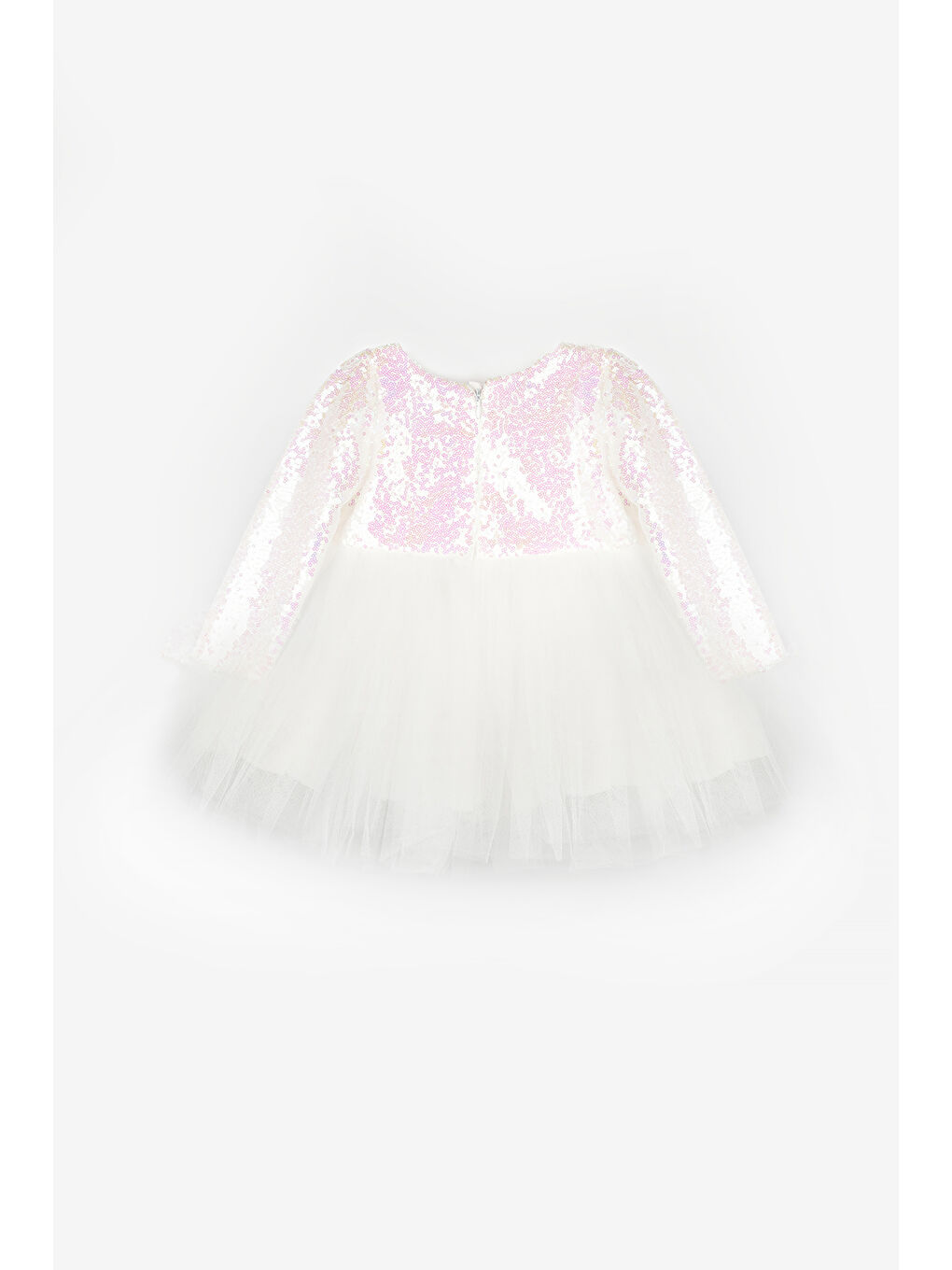 Beyaz Pullu Uzun Kollu Kız Bebek Elbise - Berry-1