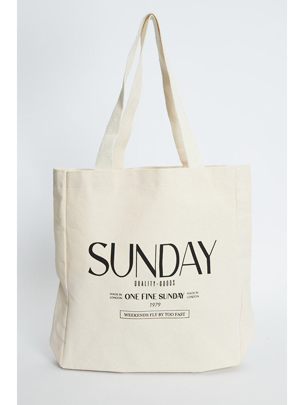 Bej Baskılı Körüklü Bez Çanta Sunday