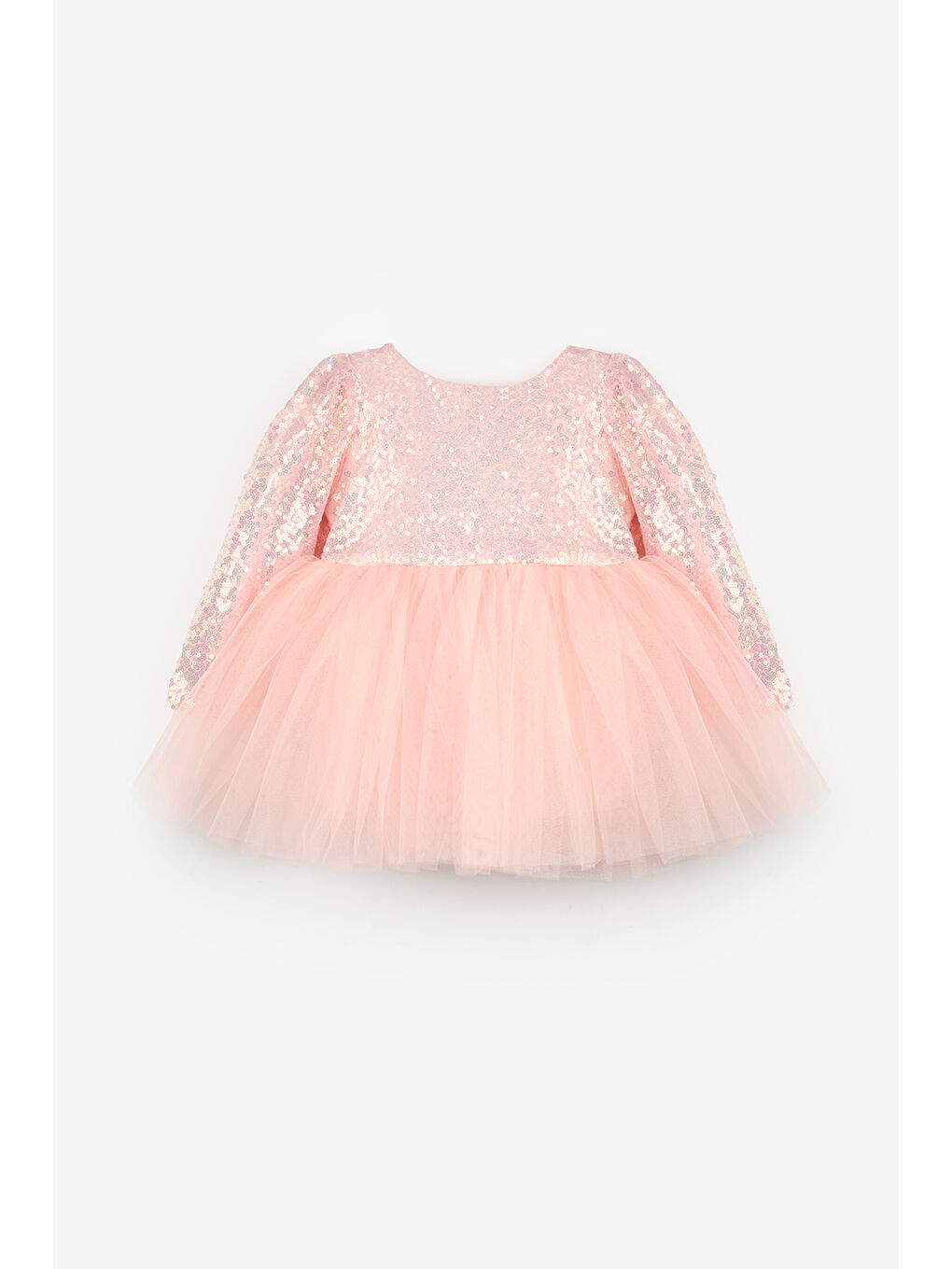 Pembe Somon Pullu Uzun Kollu Kız Bebek Elbise - Berry