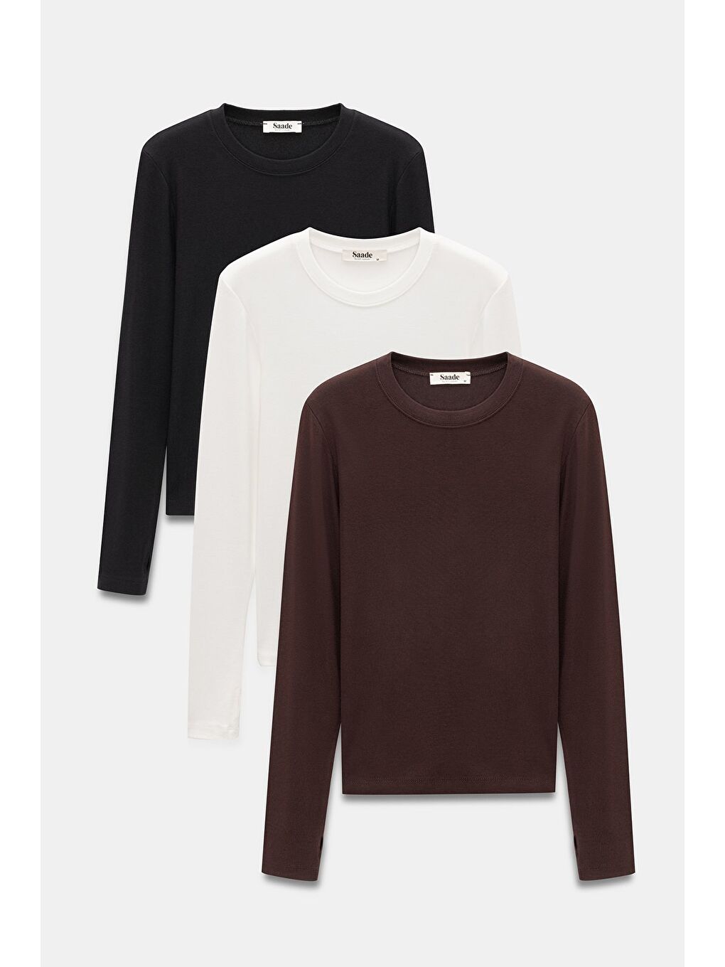 Kahverengi Kahve-Siyah-Ekru Kadın Bisiklet Yaka Parmak Geçmeli Uzun Kollu Body/Bluz - 3'lü Paket