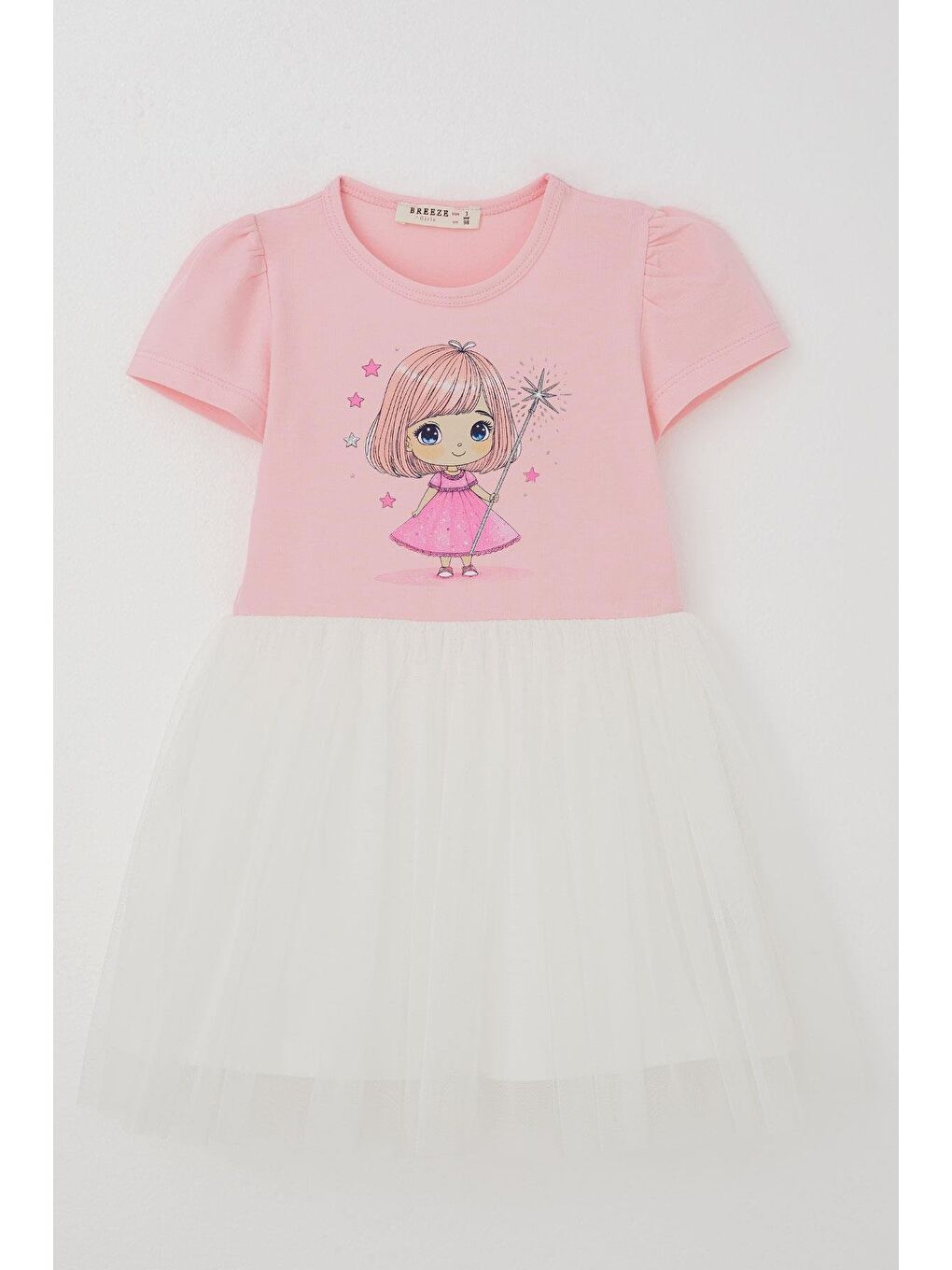 Kız Çocuk Elbise Sevimli Küçük Büyücü Baskılı Pembe (2-6 Yaş)