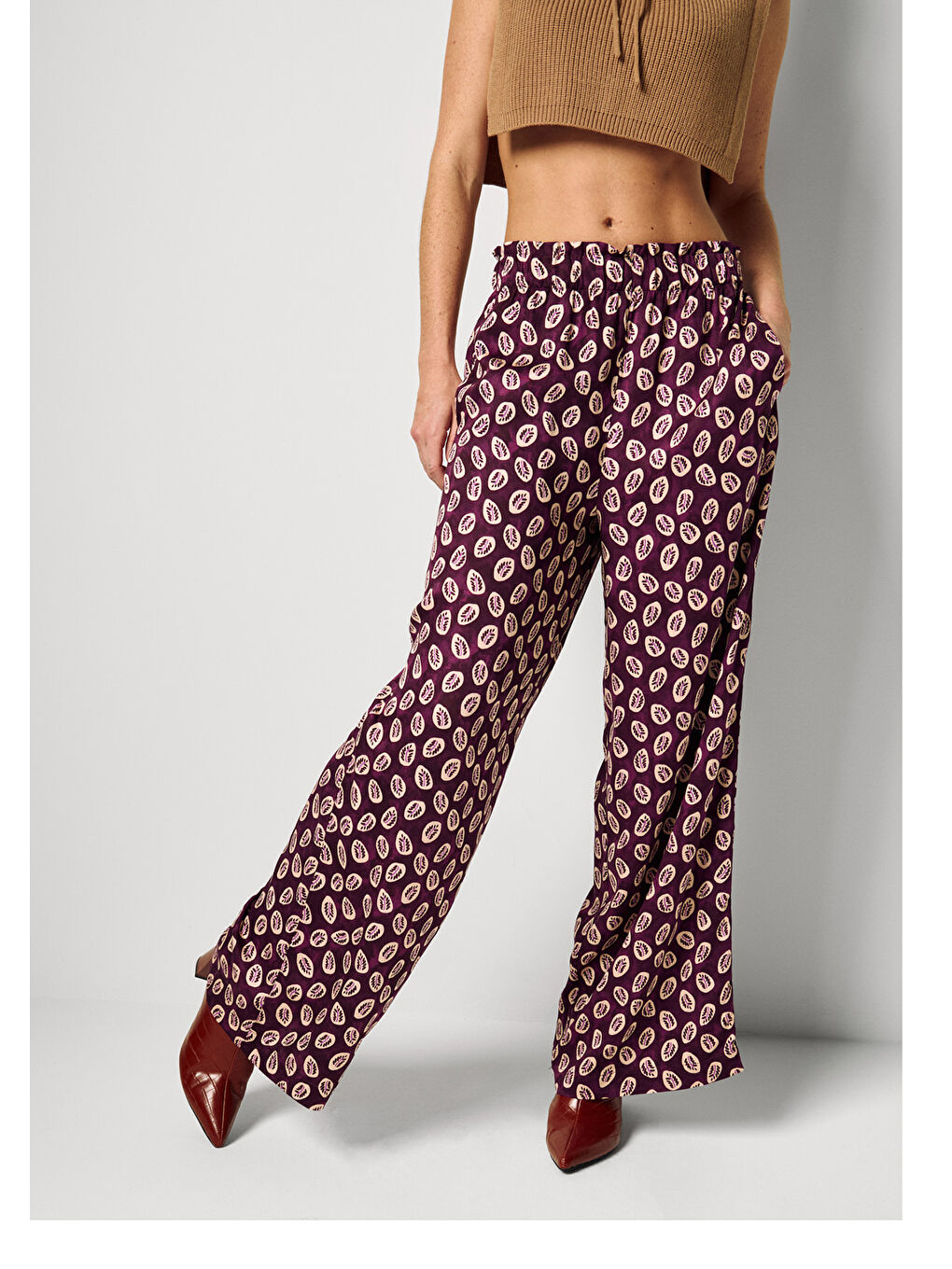 Kadın Pembe Mix %100 Viskon Rahat Kesim Beli Lastikli Cepli Pantolon-4