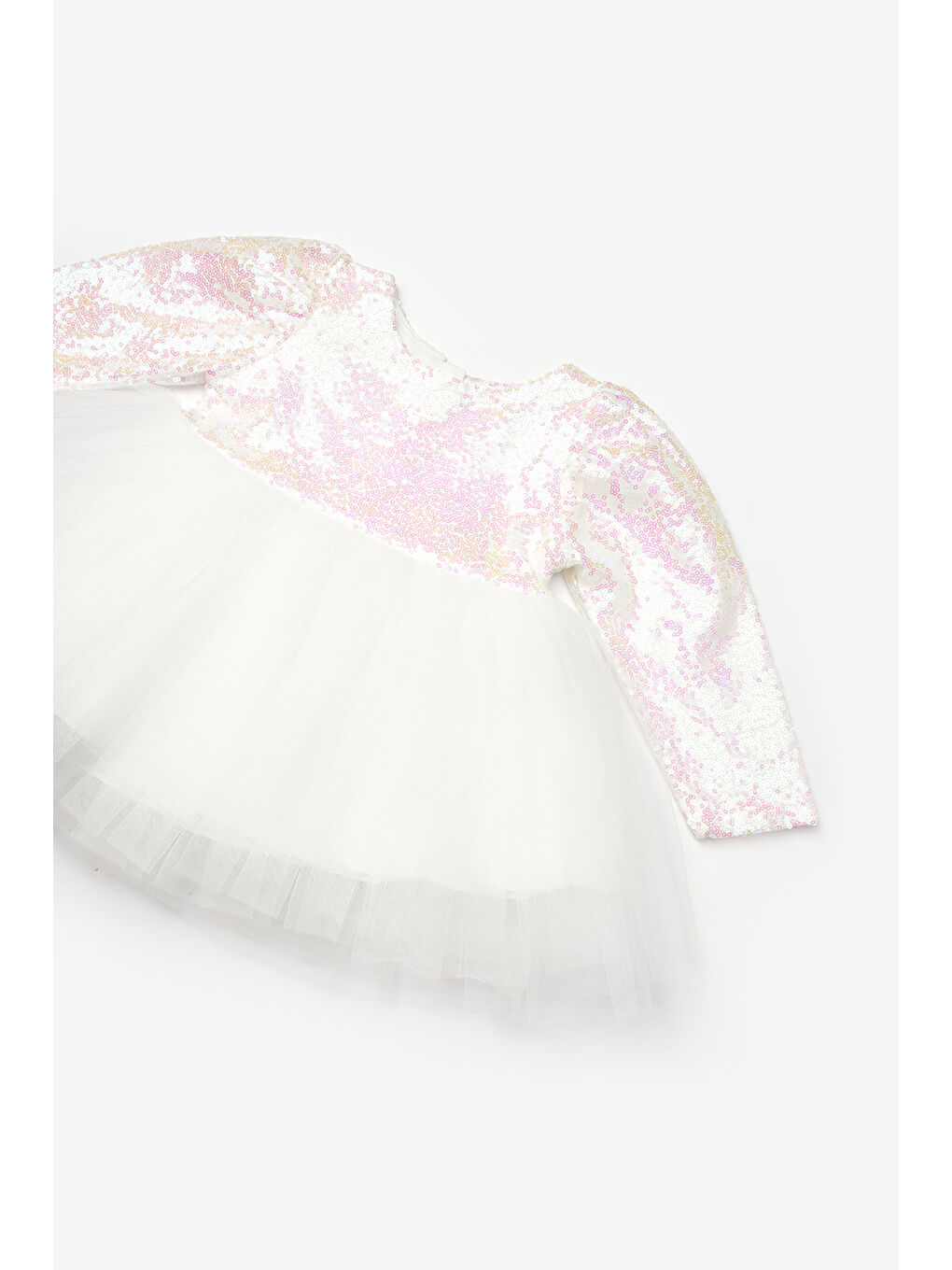 Beyaz Pullu Uzun Kollu Kız Bebek Elbise - Berry-2