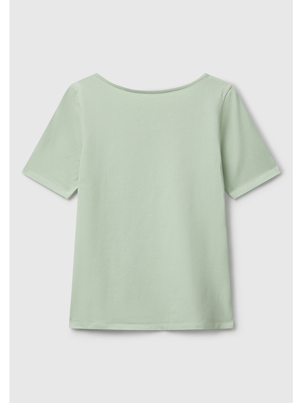 Kadın Mint Yeşili Pamuk Karışımlı Örme Slim Fit Geniş Yaka T-Shirt-1