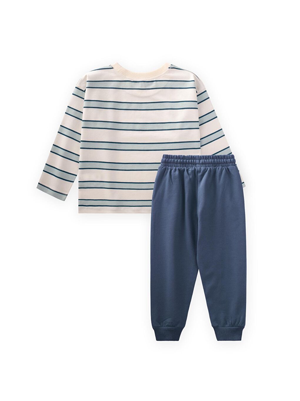 Çizgili Uzun Kollu T-Shırt Takım 2-12 Yaş Mavi Lacivert Çizgili-1