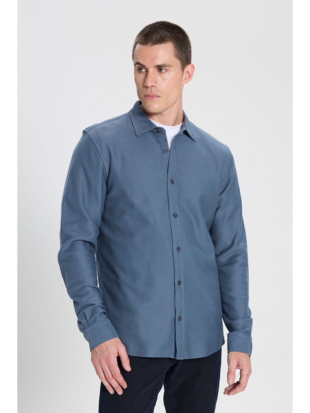 Regular Fit Normal Kesim %100 Pamuk İndigo Gömlek