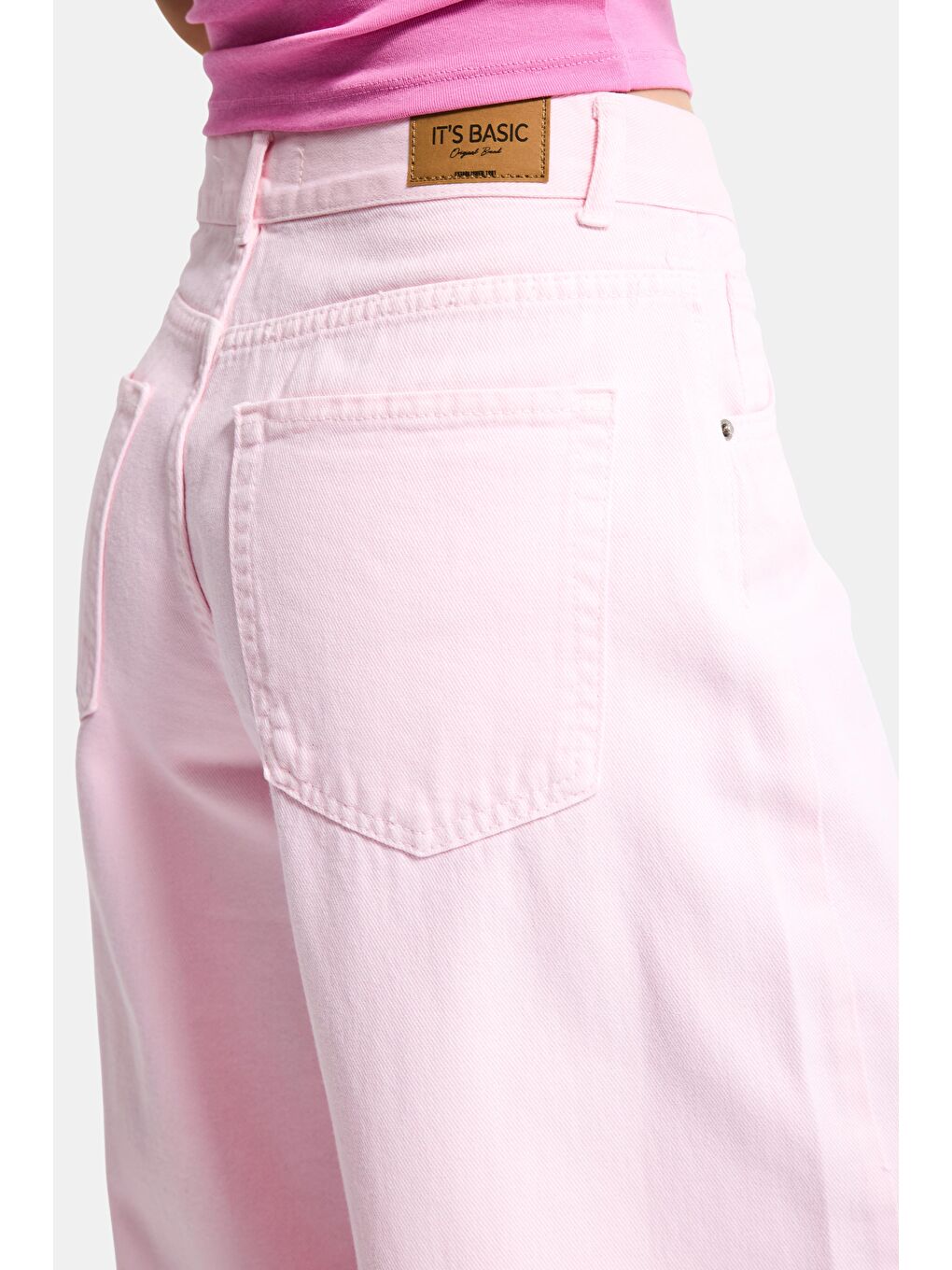 Kadın Açık Pembe Hera 6s6-98 Palazzo Fit Bol Kesim Denim Jean-1