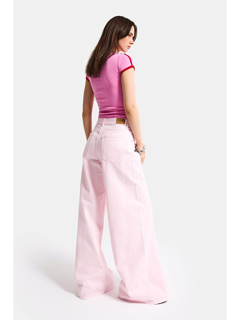 Kadın Açık Pembe Hera 6s6-98 Palazzo Fit Bol Kesim Denim Jean-2