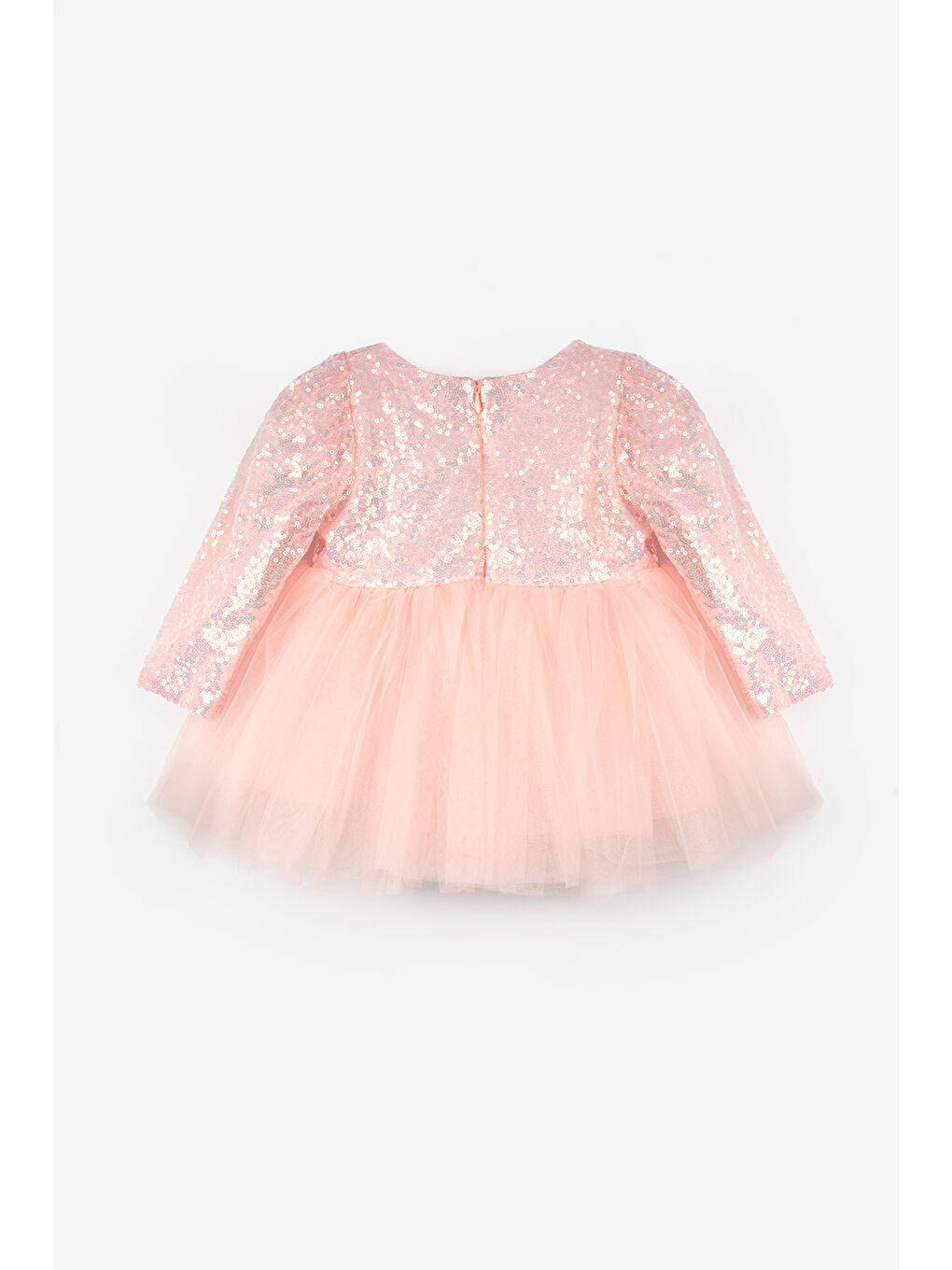 Pembe Somon Pullu Uzun Kollu Kız Bebek Elbise - Berry-1