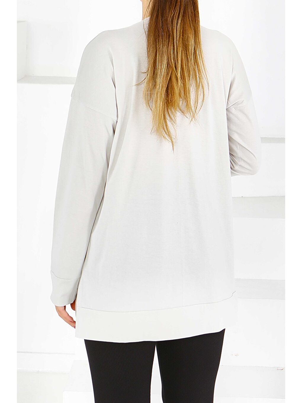 Bej Uzun Kollu Baskılı Süprem Tunik Taş - 27589-3