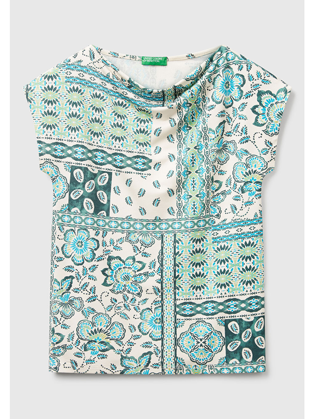 Kadın Açık Yeşil Desenli Kolsuz T-Shirt-1