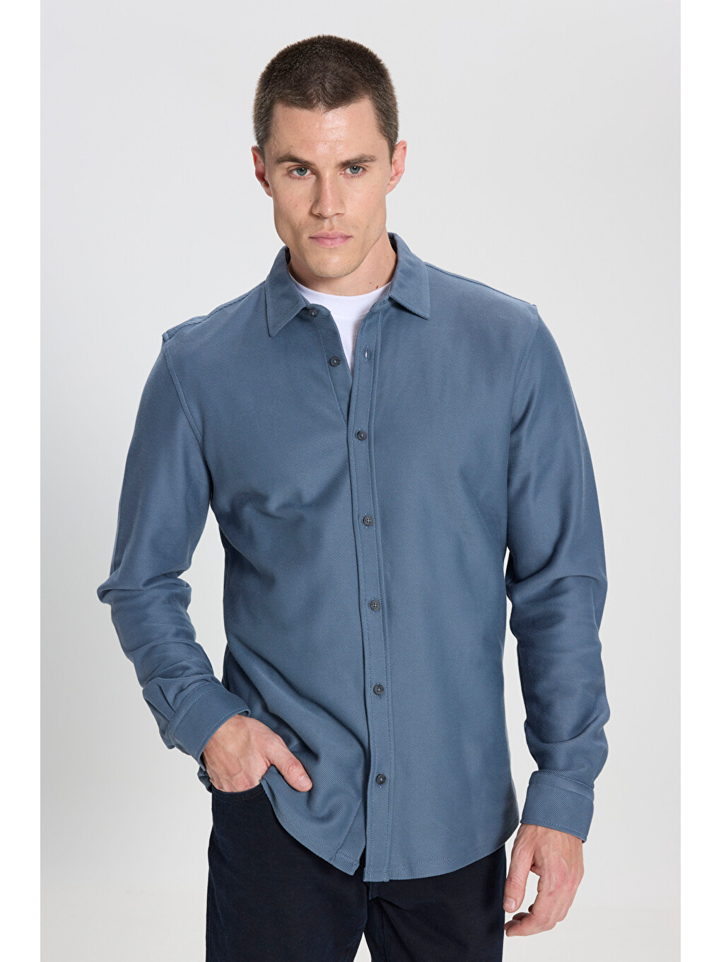 Regular Fit Normal Kesim %100 Pamuk İndigo Gömlek-1
