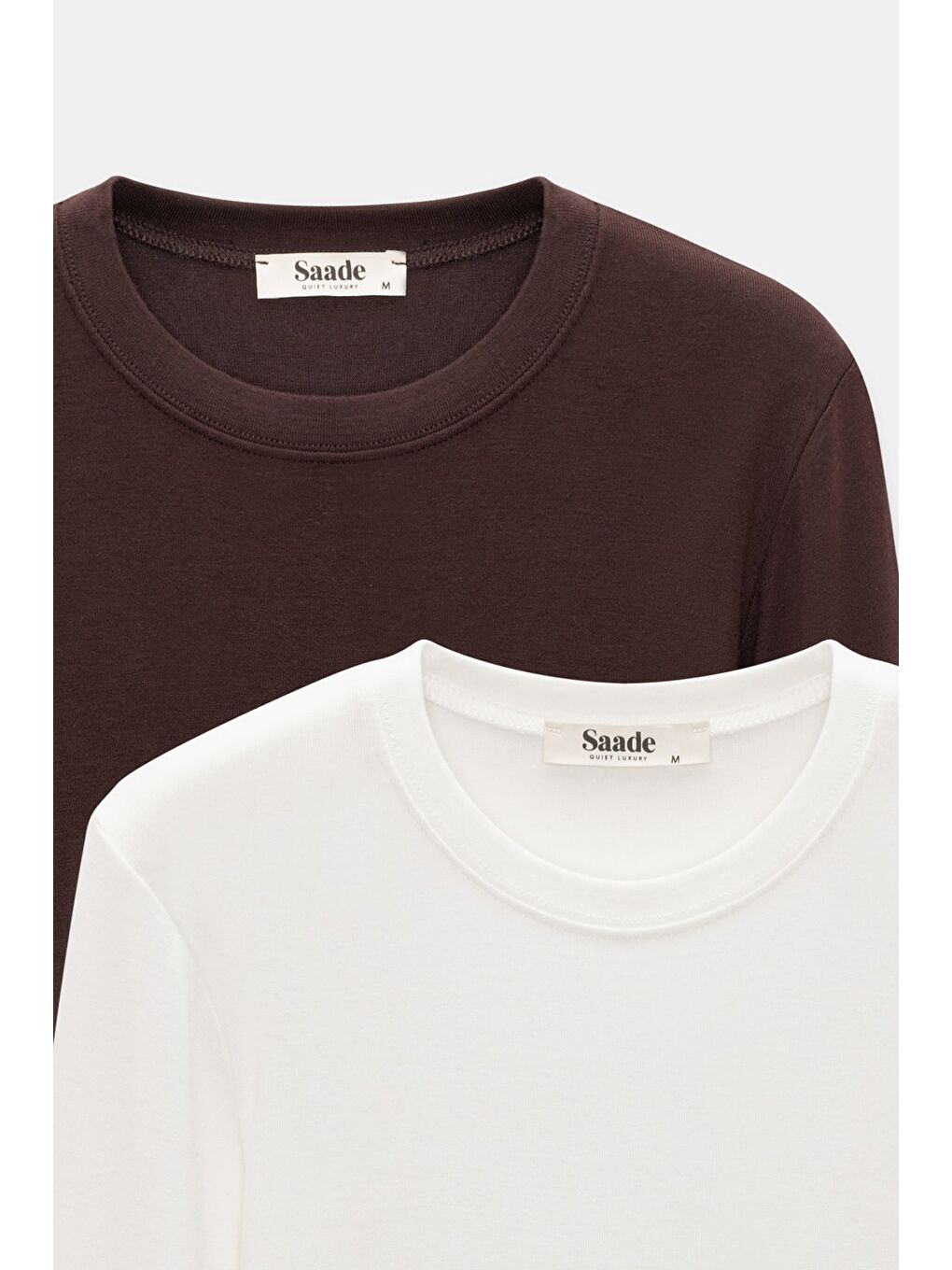 Kahverengi-Ekru Kadın Bisiklet Yaka Parmak Geçmeli Uzun Kollu Body/Bluz - 2'li Paket-1