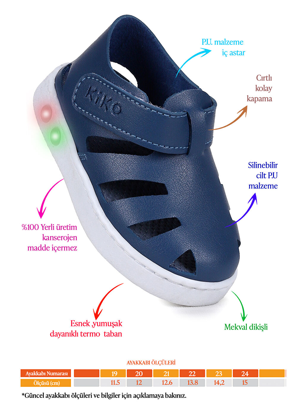 Lacivert Limba Işıklı Cırtlı Erkek Bebek Sandalet-1