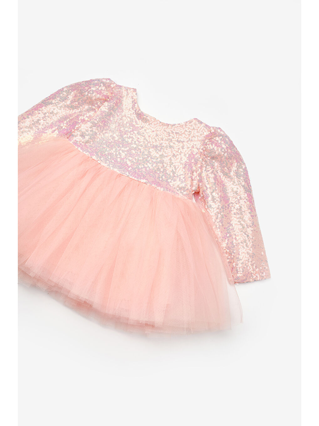 Pembe Somon Pullu Uzun Kollu Kız Bebek Elbise - Berry-2