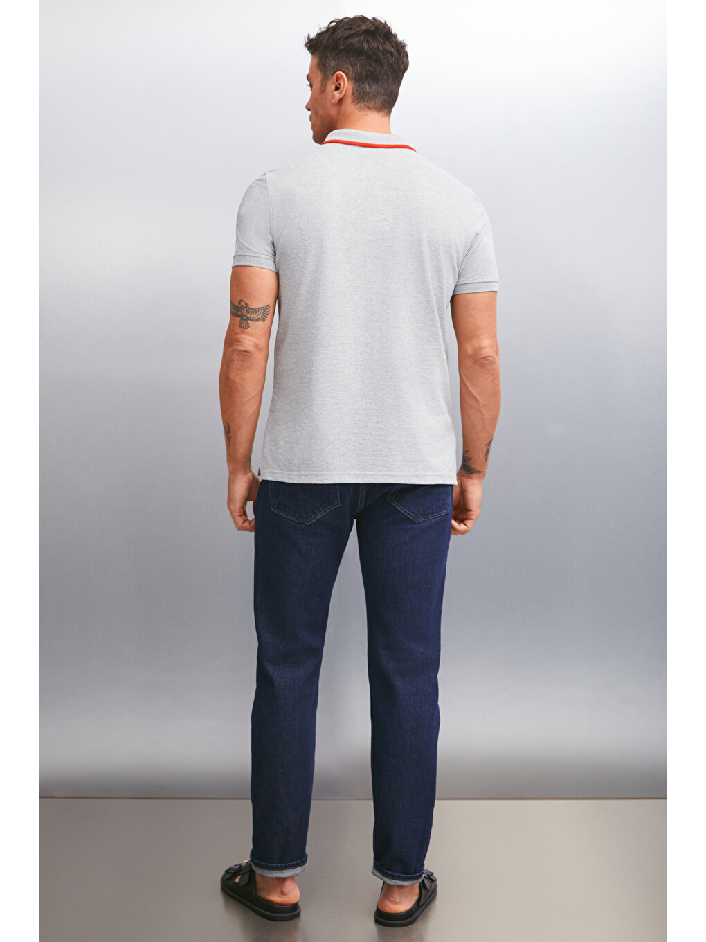 Rhodes Erkek Gri Melanj Polo Yaka T-shirt-6