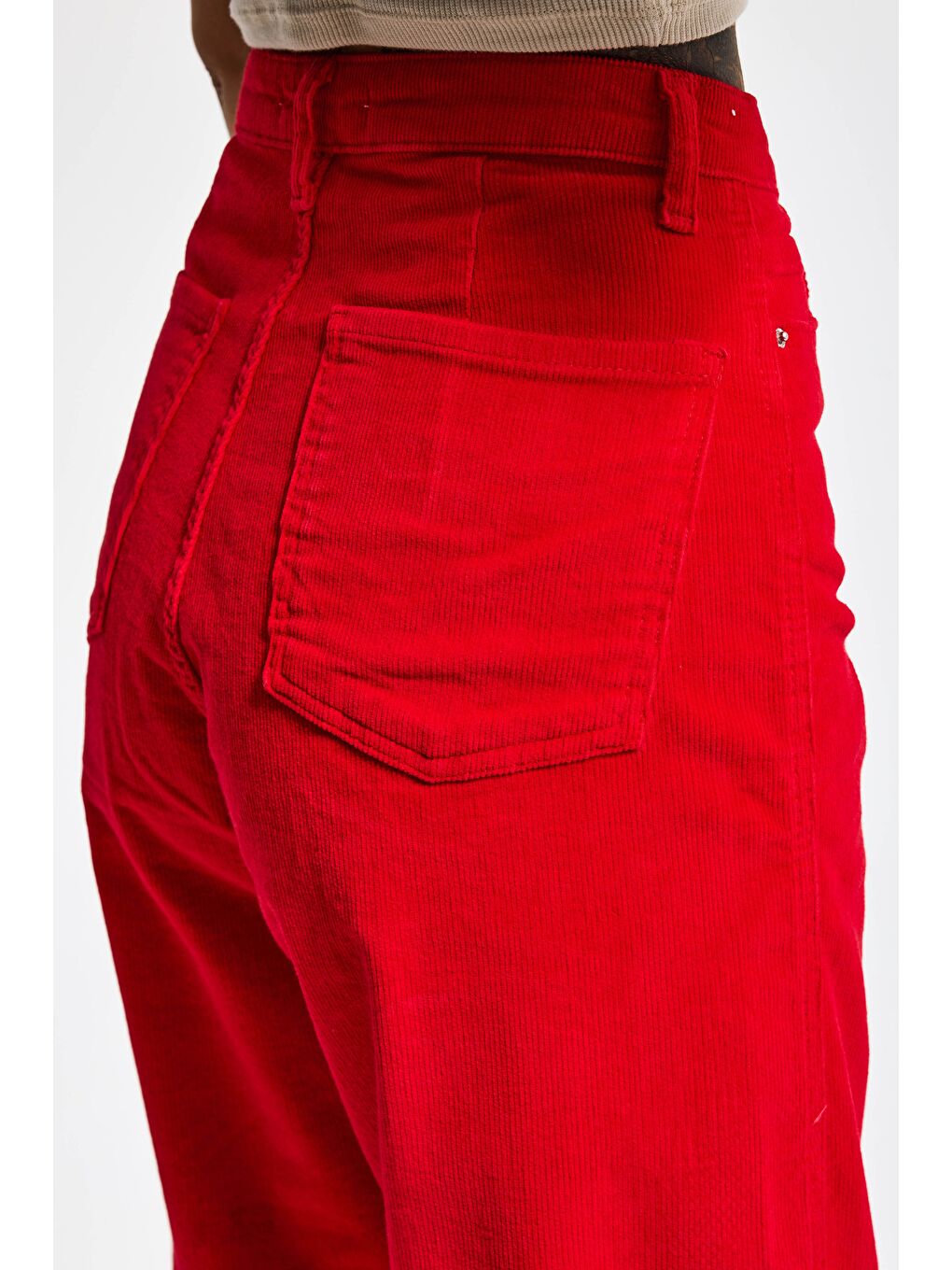 Kadın Kırmızı 26w5-19 Relax Fit Velvet Kadife Kumaş Pantolon-3