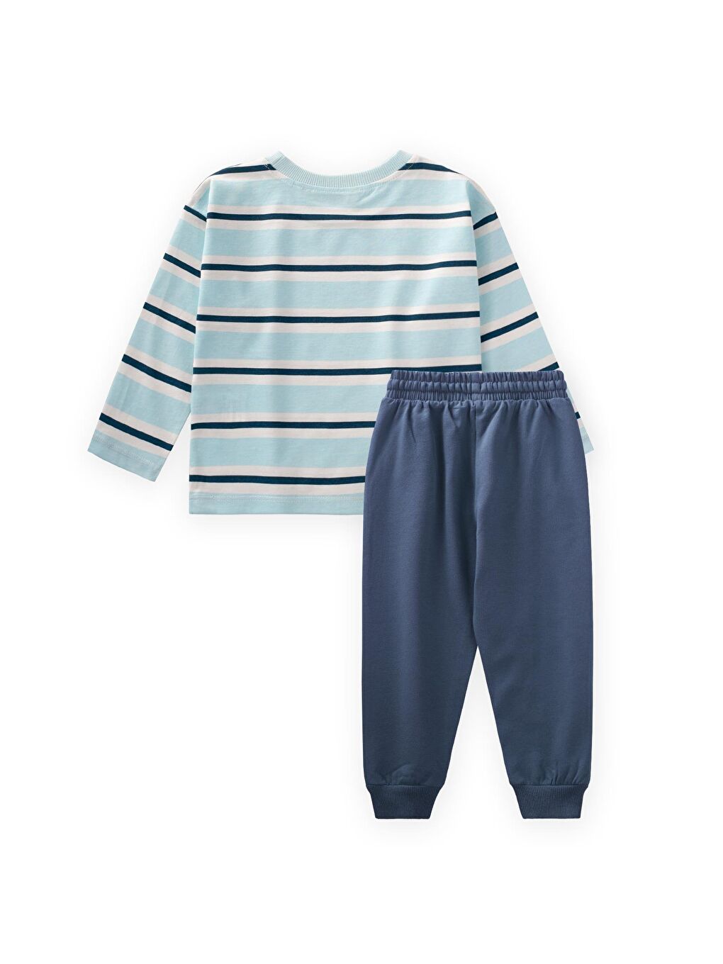 Çizgili Uzun Kollu T-Shırt Takım 2-12 Yaş Turkuaz Lacivert Çizgili-1