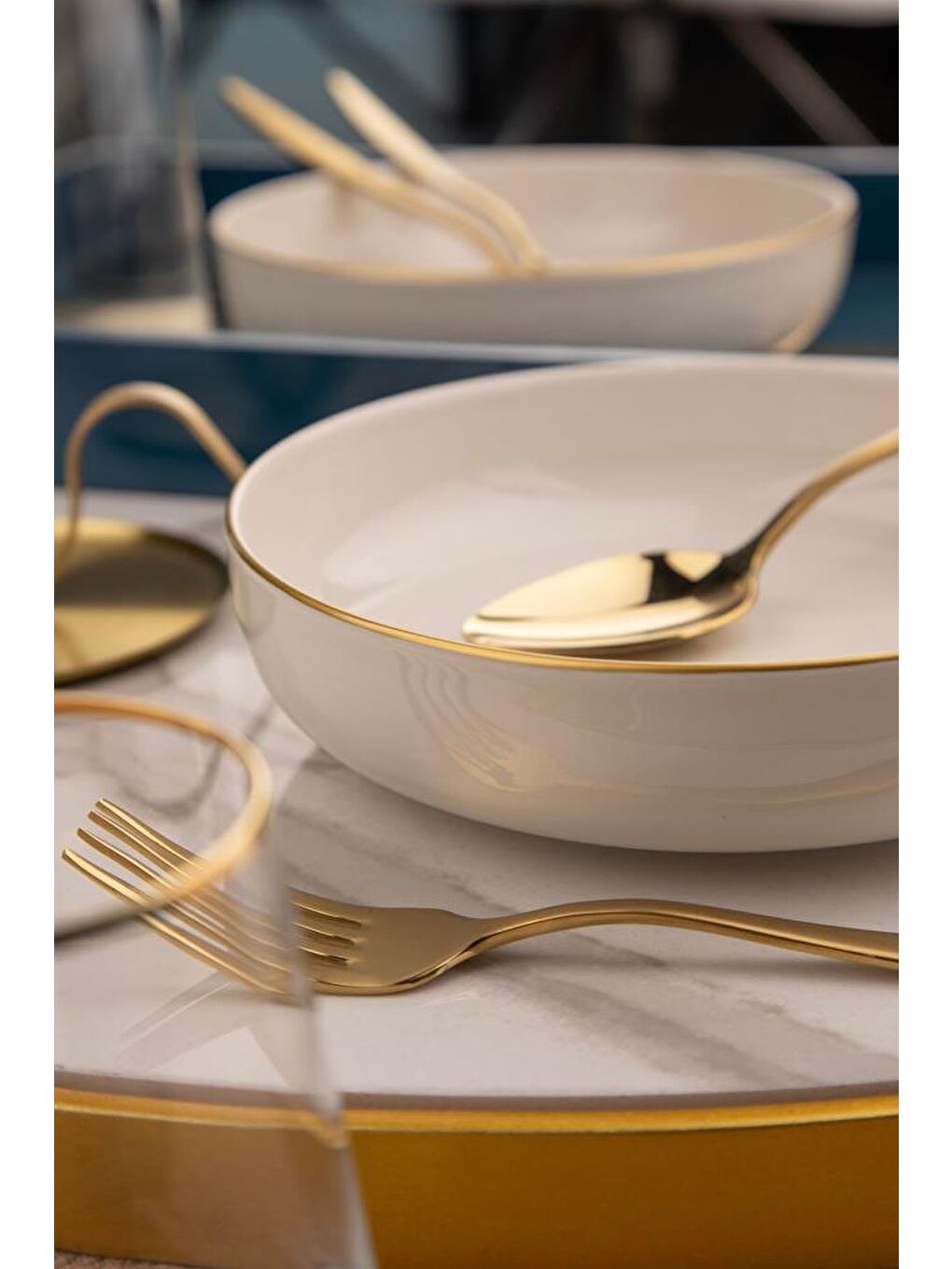 Ekru Moderna 2 li 20 Cm Kase Altın File-1